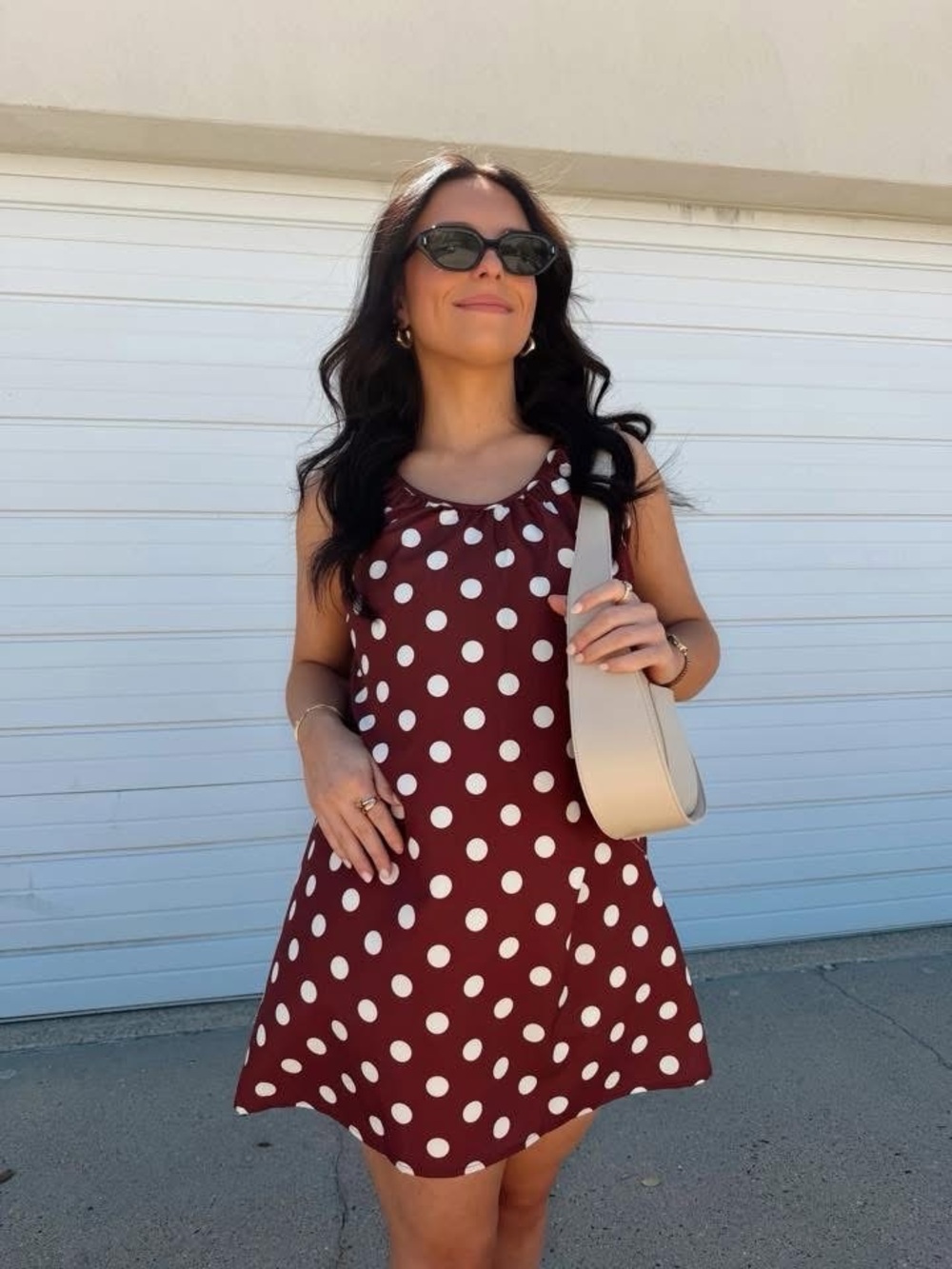 Polka Dot Sleeveless A-Line Dress in Brown